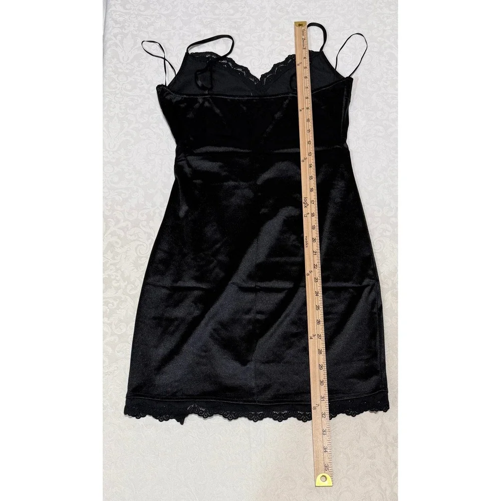 4 Hearts Slip Dress Womens M Black Lace Trim Mini Ruched Satin Cocktail Glam - Picture 10 of 11